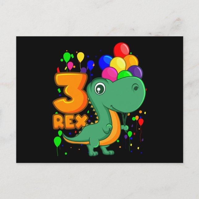 TRE REX 3 år gammal 3-års födelsedag Pojke Dino Vykort (Framsida)