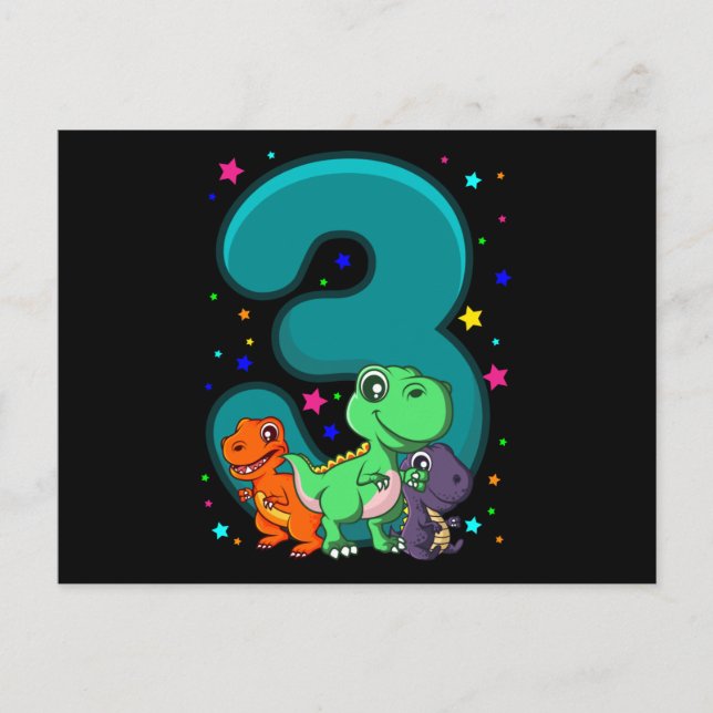 TRE REX 3 År Gammal 3:e Födelsedag Barn Dino Vykort (Framsida)