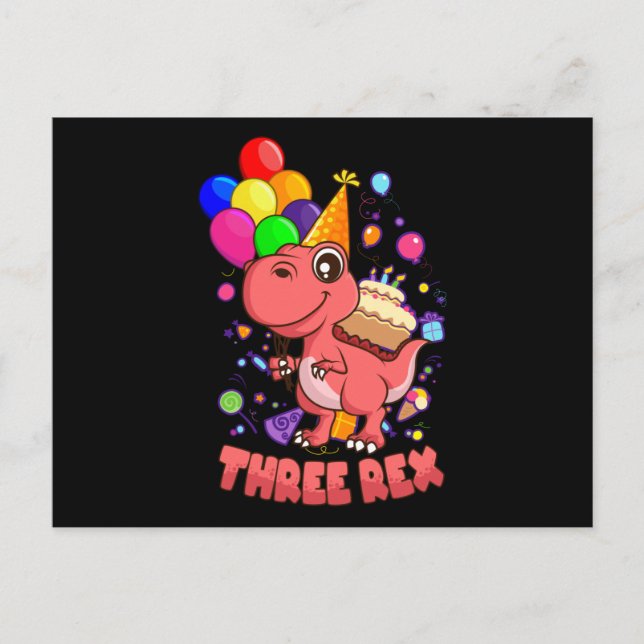TRE REX 3 År Gammal 3:e Födelsedag Tjej Dino Vykort (Framsida)