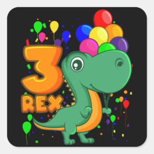 TRE REX 3 år Gammal 3: e födelsedagspojken Dino Fyrkantigt Klistermärke