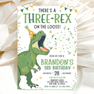 Tre Rex 3-års dinosaur födelsedagsinbjudan Inbjudningar