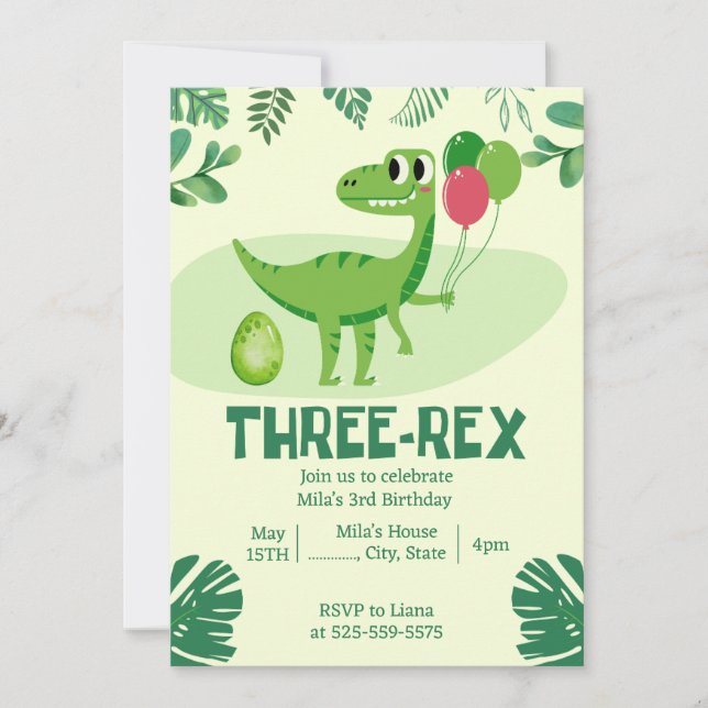 Tre Rex 3:e dinosaur Birthday-inbjudan Inbjudningar (Framsida)