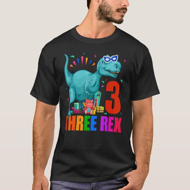 Tre Rex 3: e födelsedagen 3: e doseringen 3 år gam T Shirt (Framsida)