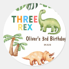 Tre Rex barns födelsedag party Runt Klistermärke