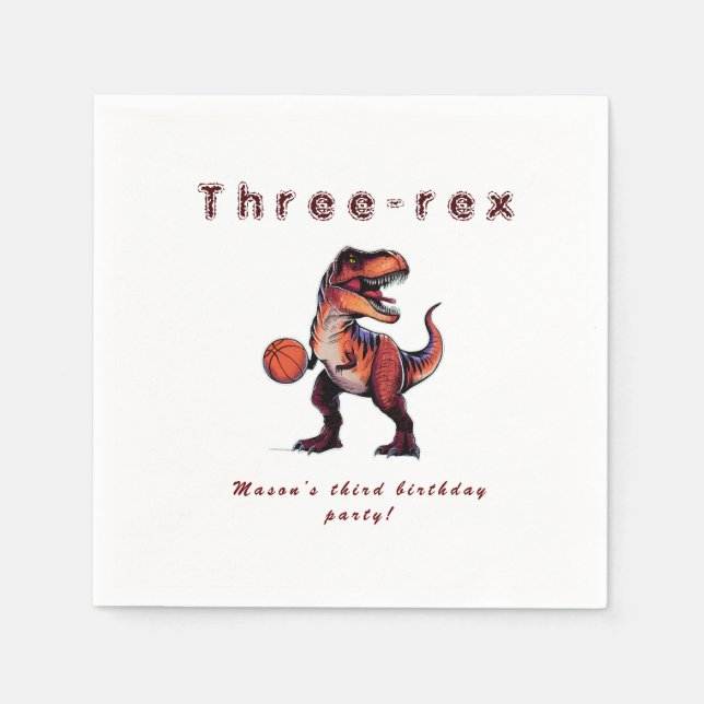 Tre-Rex basketboll Dino födelsedag   Pappersservett (Framsidan)