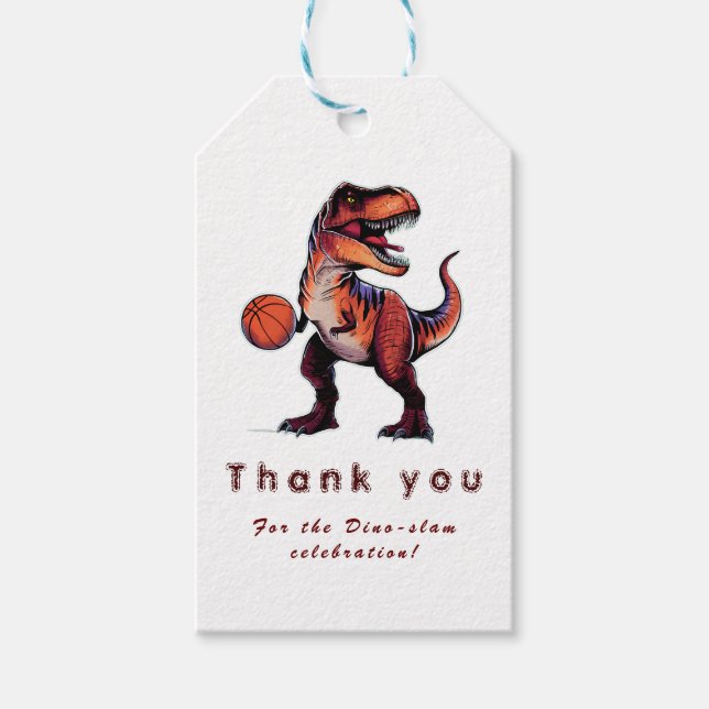 Tre-Rex basketboll Dino födelsedag   Presentetikett (Framsidan)