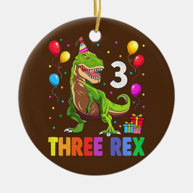 Tre Rex Birthday, 3 års ålder Dinosaur 3rd T Trex Julgransprydnad Keramik (Framsidan)