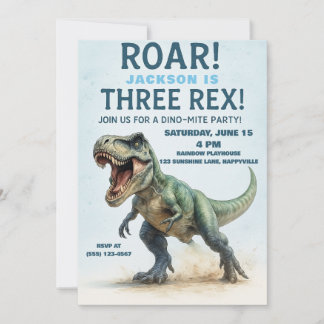 Tre Rex Birthday - Boys T-Rex Dinosaur Bday Inbjudningar