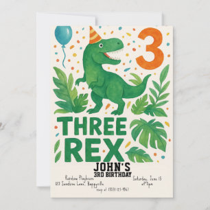 Tre Rex Birthday-inbjudningar - Dinosaur 3:e Inbjudningar