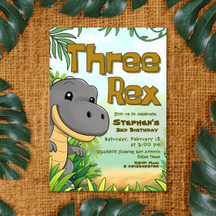 Tre Rex Boy 3:e födelsedagen Inbjudningar