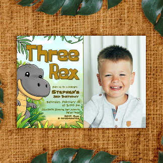 Tre Rex Boy 3:e födelsedagen med Photo Inbjudningar
