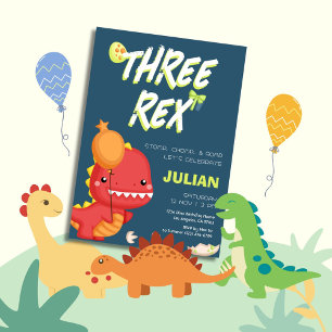 TRE REX Dino Barns födelsedag Inbjudningar