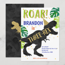 Tre rex, dinosauer, pojke, tredje födelsedagen