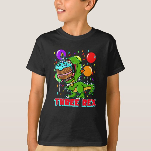Tre Rex dinosaur 3 år Dinofan T Shirt (Framsida)