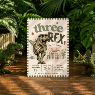 Tre Rex Dinosaur 3-års födelsedagsinbjudan Inbjudningar
