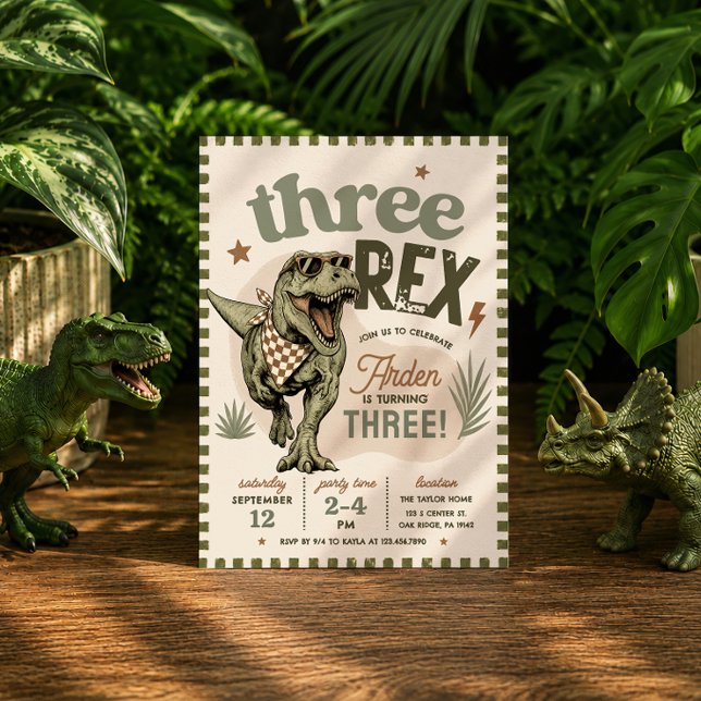 Tre Rex Dinosaur 3-års födelsedagsinbjudan Inbjudningar (Skapare uppladdad)