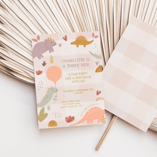 Tre Rex Dinosaur 3:e Flickans Födelsedagsinbjudan Inbjudningar (Skapare uppladdad)