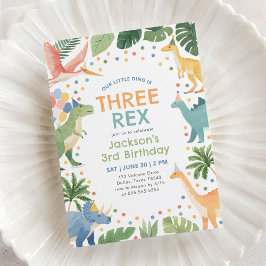 Tre Rex Dinosaur 3:e födelsedagen Inbjudningar