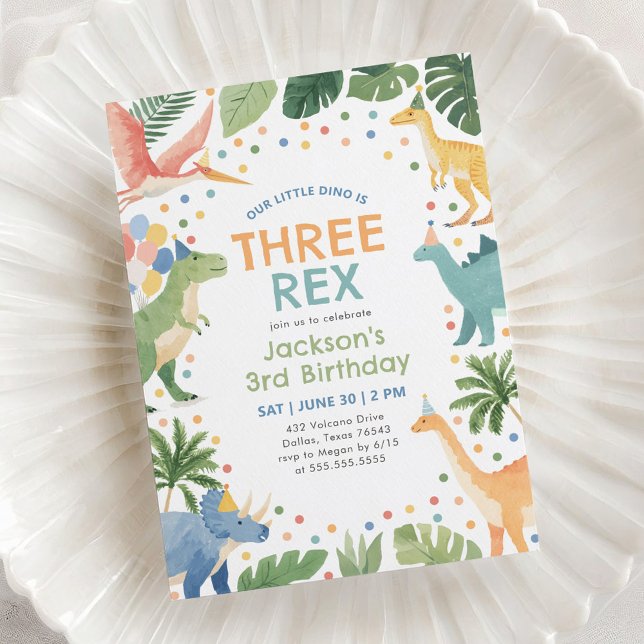 Tre Rex Dinosaur 3:e födelsedagen Inbjudningar (Skapare uppladdad)