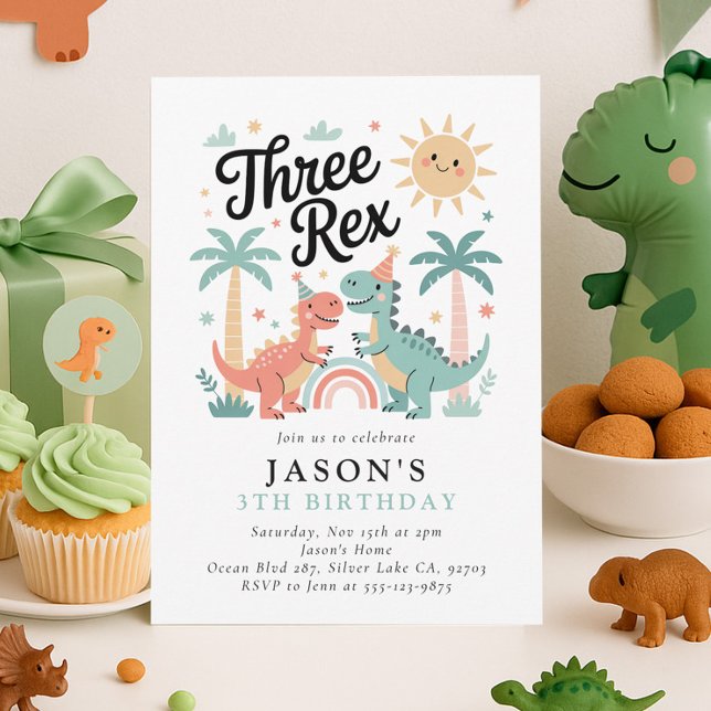 Tre Rex Dinosaur 3:e födelsedagen Party Inbjudningar (Skapare uppladdad)