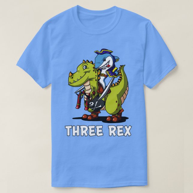 Tre Rex Dinosaur 3:e födelsedagen Party Pirat T Shirt (Design framsida)