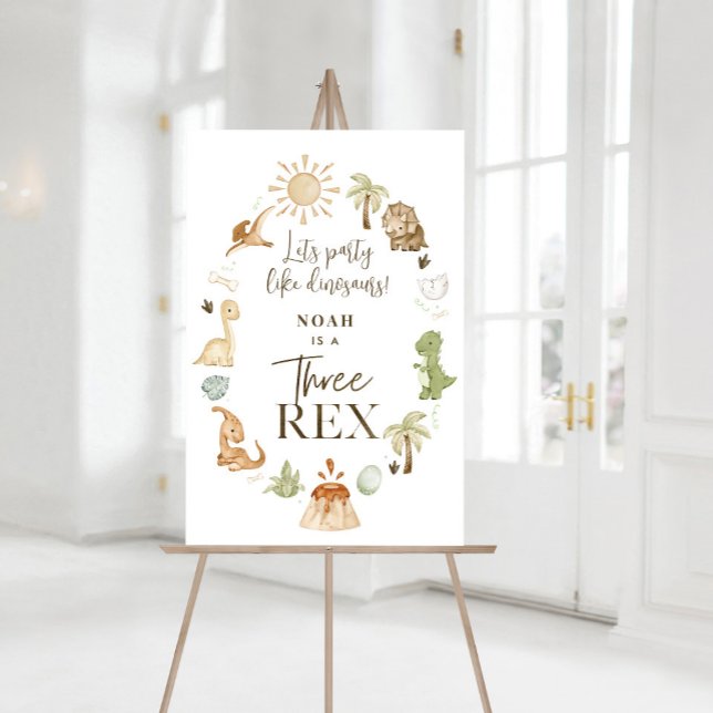 Tre Rex Dinosaur 3:e födelsedagen Party-tecken Poster (Dinosaur Three Rex 3rd Birthday Sign)