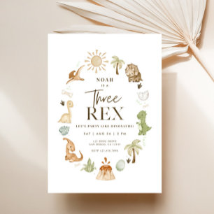 Tre Rex Dinosaur 3:e födelsedagsinbjudan Inbjudningar