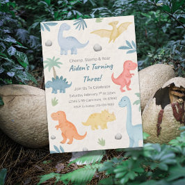 Tre Rex Dinosaur 3:e födelsedagsinbjudan Inbjudningar