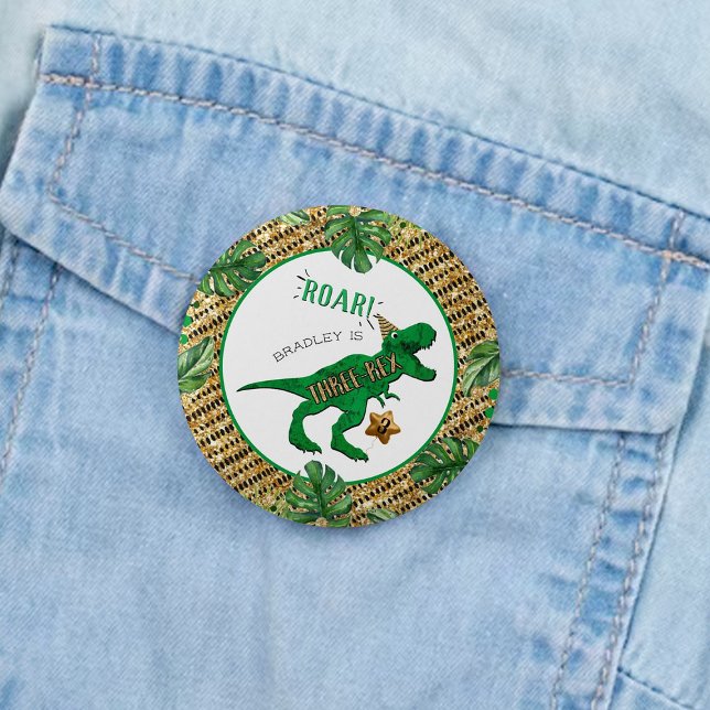 Tre-Rex Dinosaur 3:e födelsedagspartiets fördel Knapp (Skapare uppladdad)