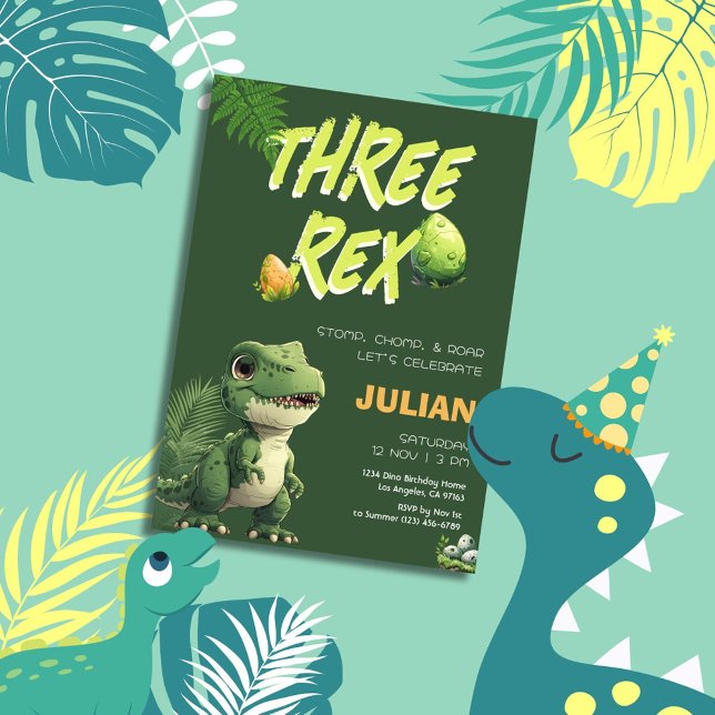 Tre Rex Dinosaur Barns födelsedag Inbjudningar (Skapare uppladdad)