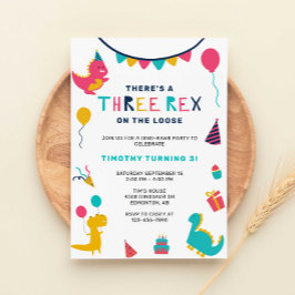 Tre Rex Dinosaur Birthday Colorful Party Boys Inbjudningar