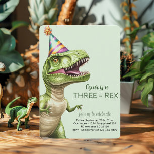Tre-Rex Dinosaur Birthday Grönt Dino Inbjudningar