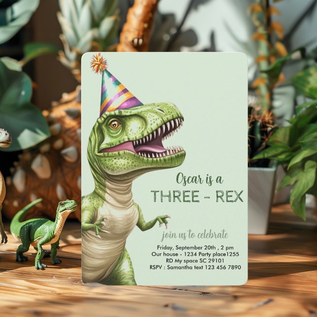 Tre-Rex Dinosaur Birthday | Grönt Dino Inbjudningar (Skapare uppladdad)