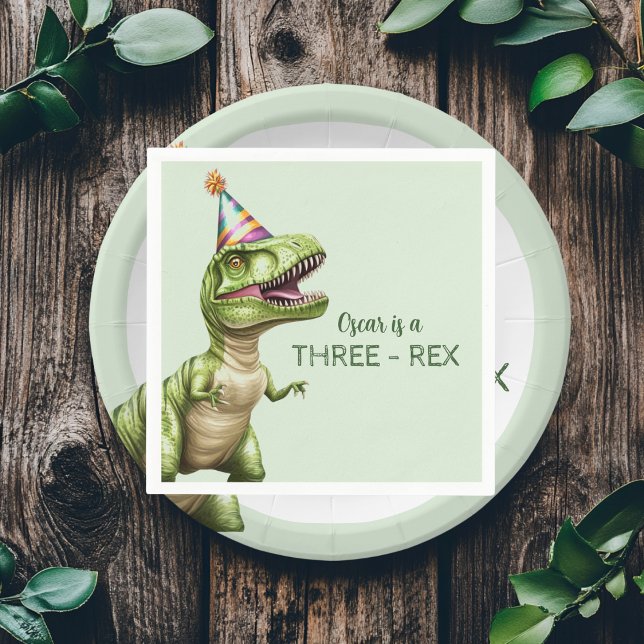 Tre-Rex Dinosaur Birthday | Grönt Dino Pappersservett (Skapare uppladdad)