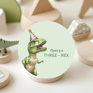 Tre-Rex Dinosaur Birthday Grönt Dino Runt Klistermärke