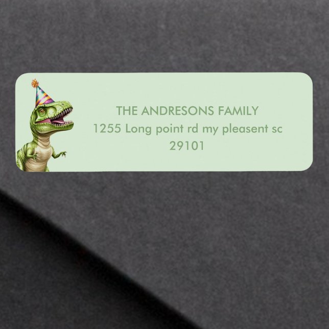 Tre-Rex Dinosaur Birthday | Grönt Returadress Etikett (Skapare uppladdad)