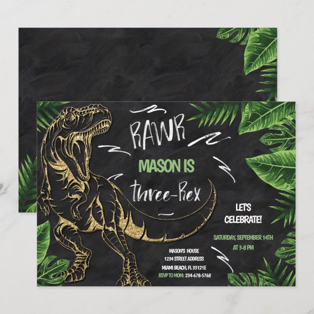 Tre-Rex Dinosaur Birthday-inbjudan Inbjudningar (Fram/baksida)