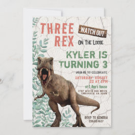 Tre Rex Dinosaur Birthday-inbjudningar Inbjudningar