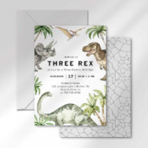 Tre Rex Dinosaur Birthday-inbjudningar