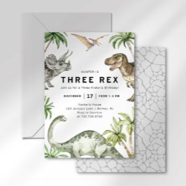 Tre Rex Dinosaur Birthday-inbjudningar Inbjudningar
