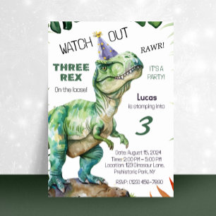 Tre Rex Dinosaur Birthday-inbjudningar Inbjudningar