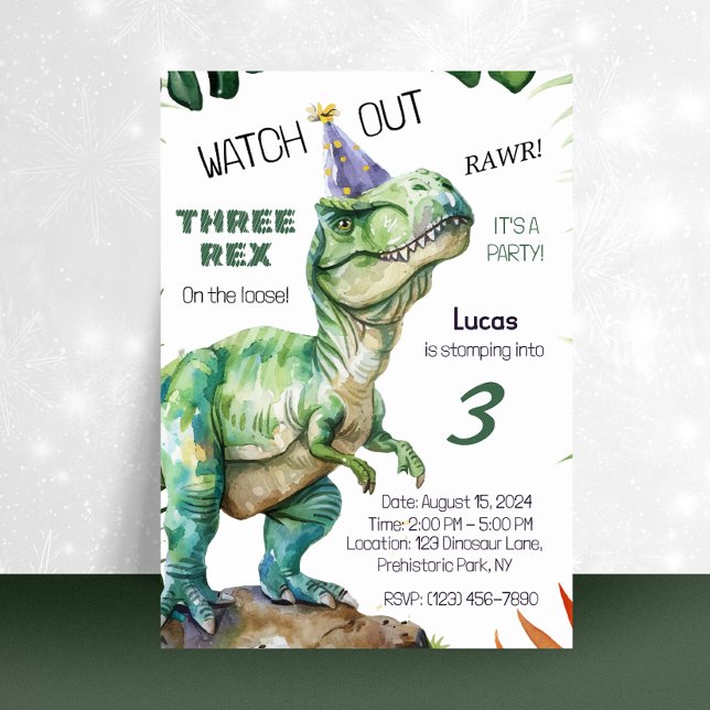 Tre Rex Dinosaur Birthday-inbjudningar Inbjudningar (Skapare uppladdad)