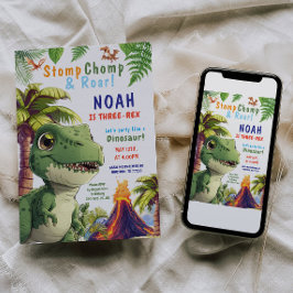 Tre Rex Dinosaur Birthday-inbjudningar Inbjudningar