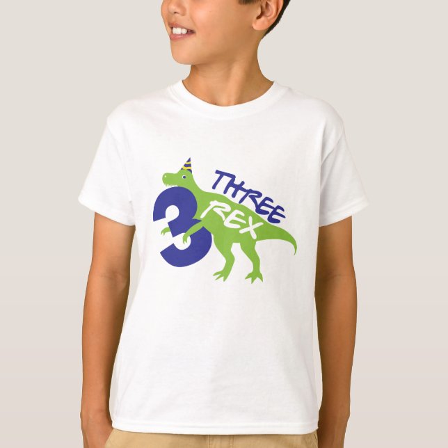 Tre Rex Dinosaur Birthday T Shirt (Framsida)