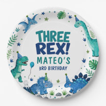 Tre Rex Dinosaur Blå 3-årsdag Pappersduk
