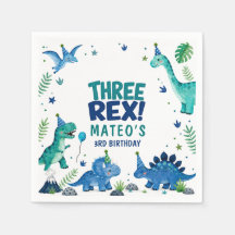 Tre Rex Dinosaur Blå 3-årsdag Pappersservetter