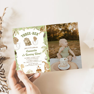 Tre Rex Dinosaur Boy 3 Birthday Party Photo Inbjudningar