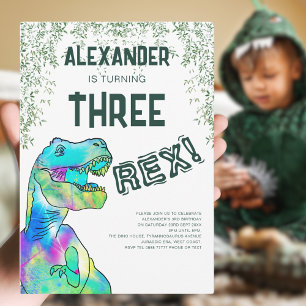 Tre Rex Dinosaur Födelsedagsfest Inbjudningar