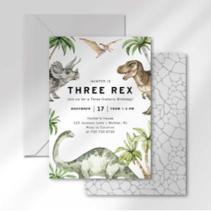 Tre Rex Dinosaur Födelsedagsinbjudan Inbjudningar