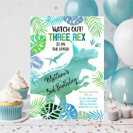 Tre Rex Dinosaur Greenery Birthday Inbjudningar